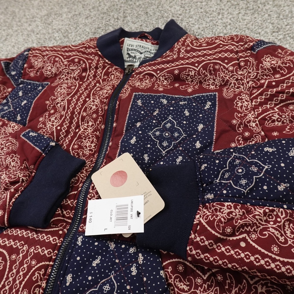 NEW Levis Jacket Mens L Red Blue Paisley Insulated Quilted Coat Cowboy Western